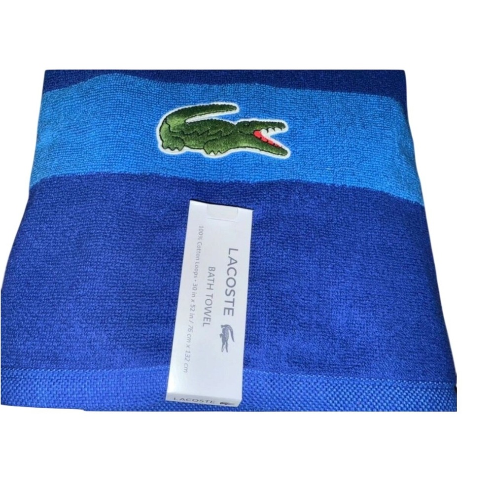 Lacoste Bath Towels Luxury Blue Cotton with‎ Crocodile Logo 30 x 52 NWT